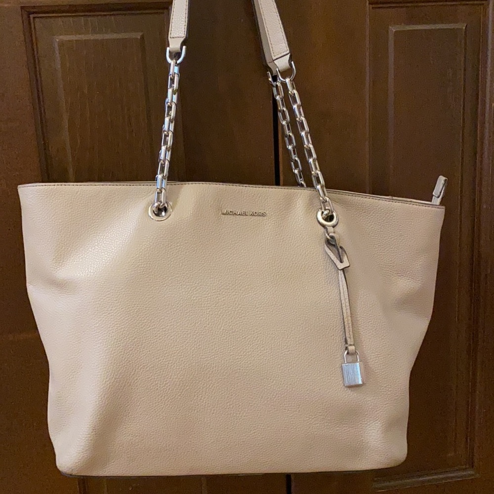 Michael Kors Beige Leather Chain-Strap Tote